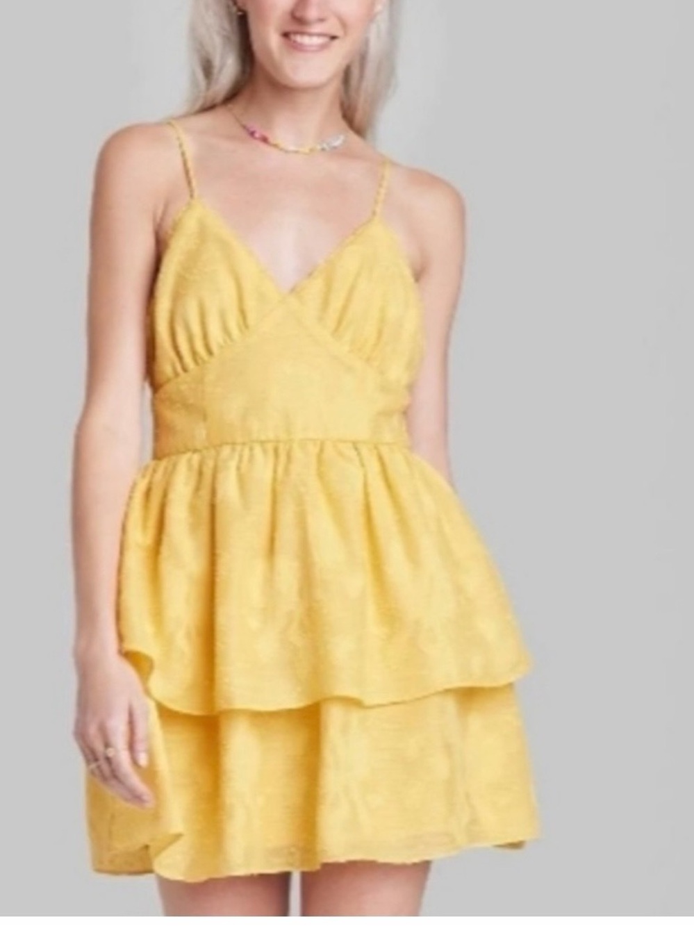 wild fable Yellow Tiered Spaghetti-Strap Mini Dress